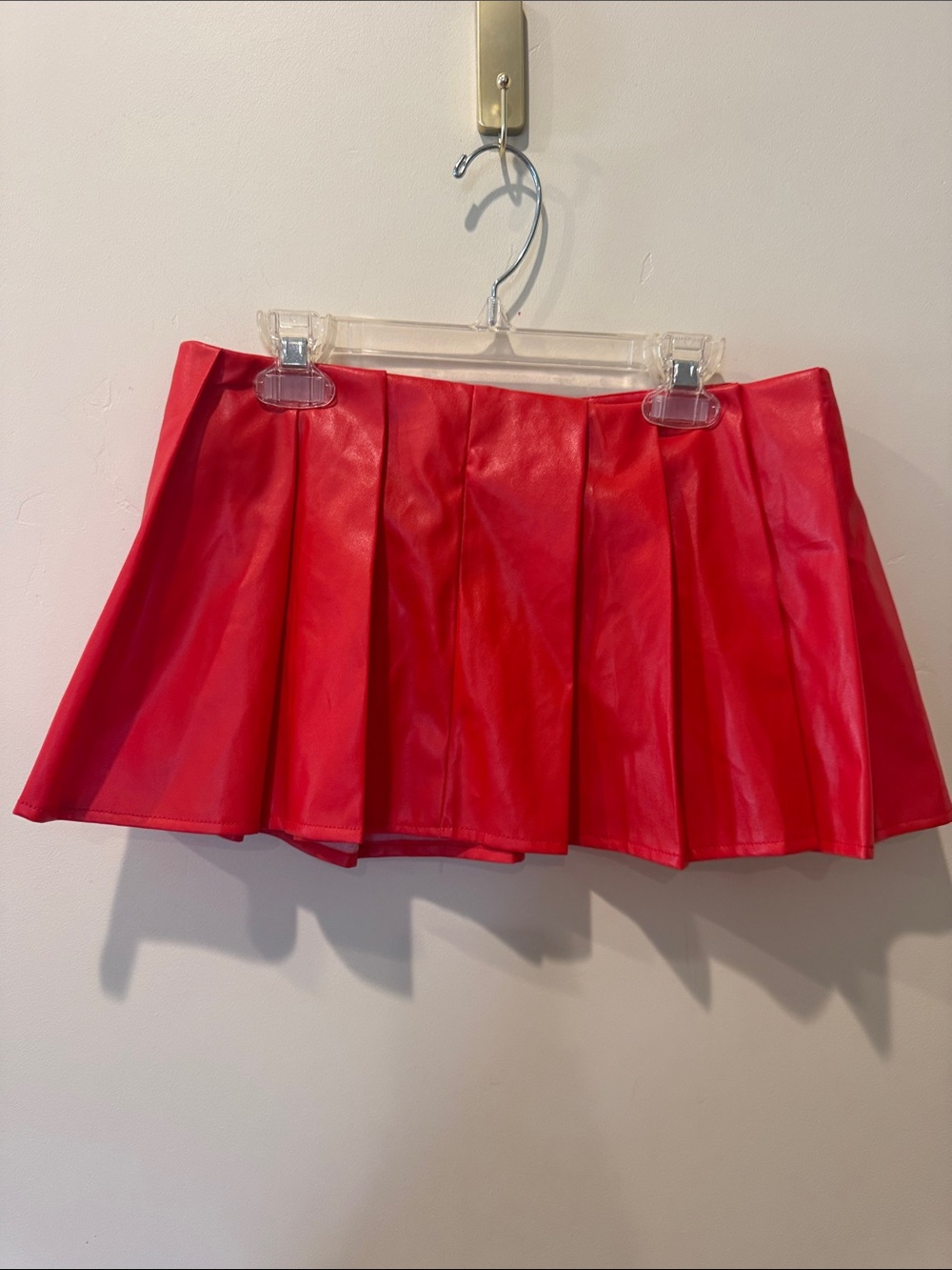 Red Faux Pleated Leather Mini Skirt Wonder Woman Superhero Snow White Size M